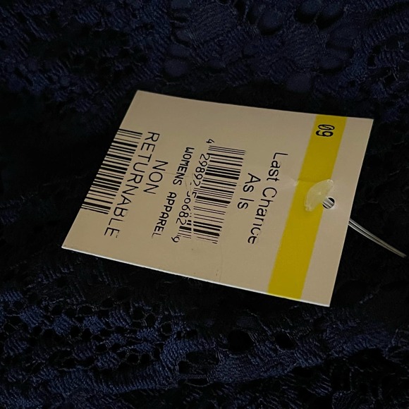 JM Collection Navy Cold Shoulder Lace 3/4 Sleeve V Neck Top NWT Size Small - Picture 10 of 12